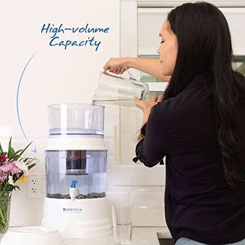 Santevia Gravity Water System Alkaline and Fluoride Filter | at Home Water Filter That Makes Water Alkaline and Adds Minerals | Chlorine and Fluoride Filter (Countertop Model)