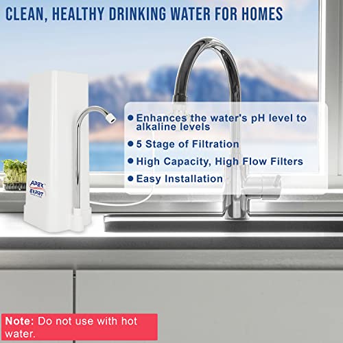 APEX EXPRT MR-1060 Countertop Water Filter, 5 Stage Mineral pH Alkaline Water Filter, Easy Install Faucet Water Filter - Reduces Heavy Metals, Bad Taste and Up to 99% of Chlorine