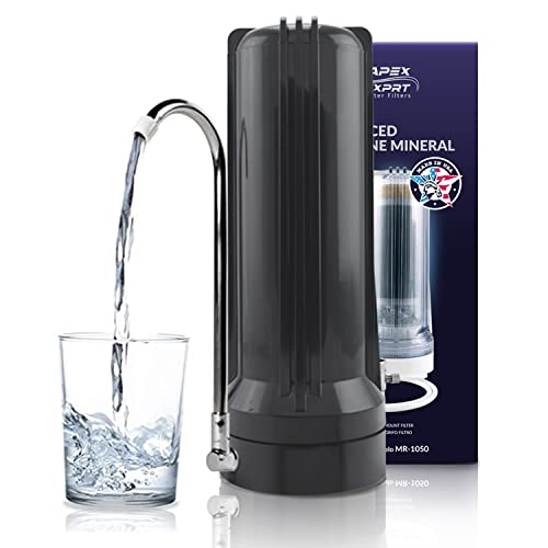 APEX MR-1050 Countertop Water Filter, 5 Stage Mineral pH Alkaline Water Filter, Easy Install Faucet Water Filter - Reduces Heavy Metals, Bad Taste and Up to 99% of Chlorine - Black
