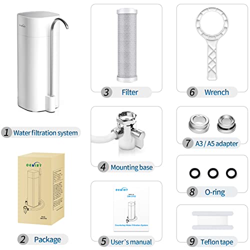 OEMIRY Countertop Water Filtration System, NSF/ANSI 42&372 Certified, 8000 Gallons Alkaline Water Filter, Reduces 99.99% Lead, Chlorine, Heavy Metals, Bad Taste & Odor (1 Filter Included)