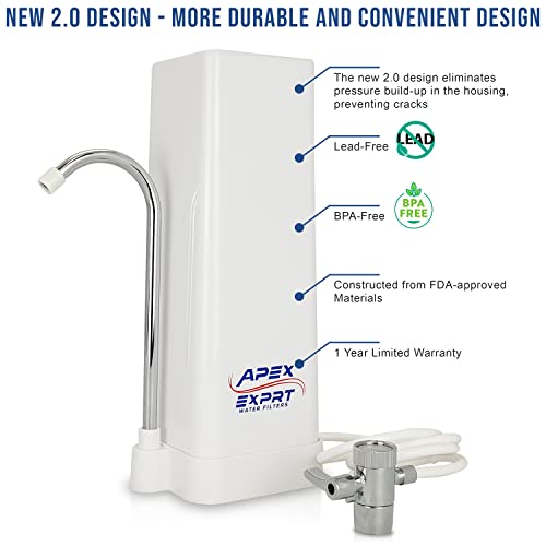 APEX EXPRT MR-1060 Countertop Water Filter, 5 Stage Mineral pH Alkaline Water Filter, Easy Install Faucet Water Filter - Reduces Heavy Metals, Bad Taste and Up to 99% of Chlorine
