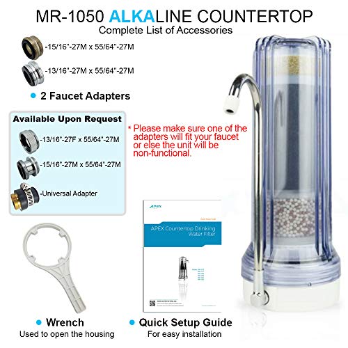 APEX MR-1050 Countertop Water Filter, 5 Stage Mineral pH Alkaline Water Filter, Easy Install Faucet Water Filter - Reduces Heavy Metals, Bad Taste and Up to 99% of Chlorine - Black