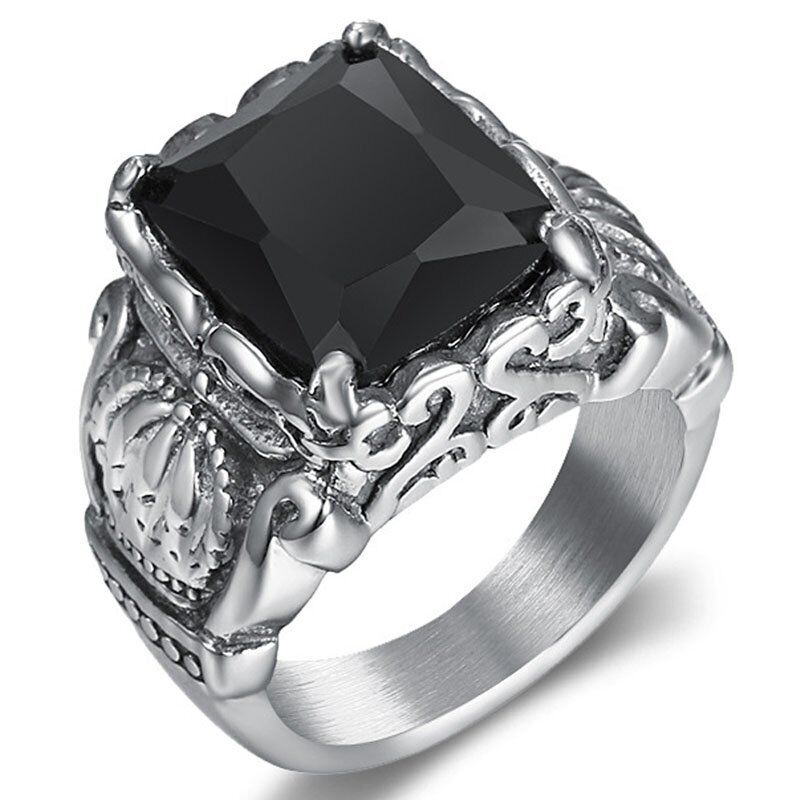 Handmade Men's Black Obsidian Crown Ring