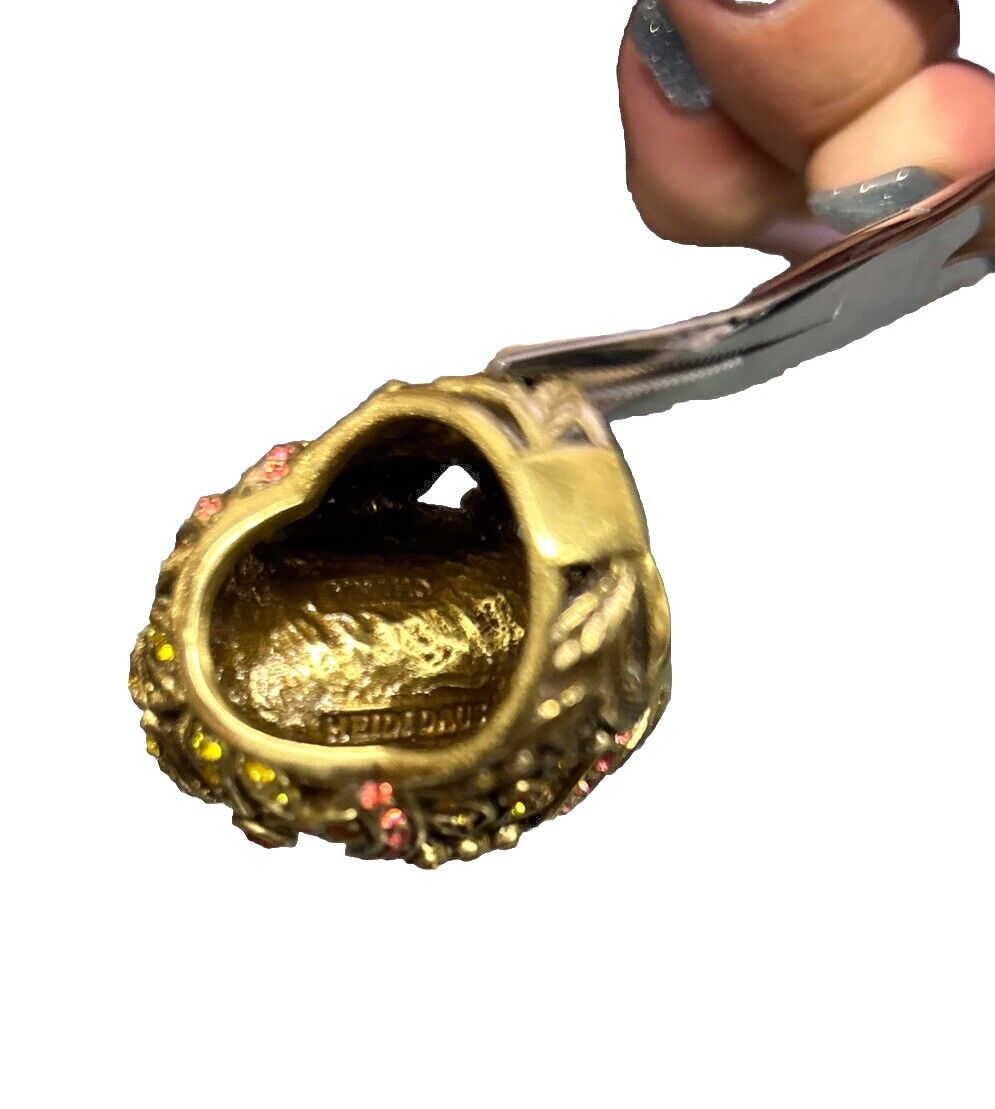 Floral Statement Ring with Rhinestones and Enamel