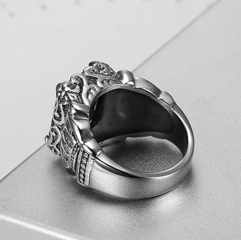 Handmade Men's Black Obsidian Crown Ring