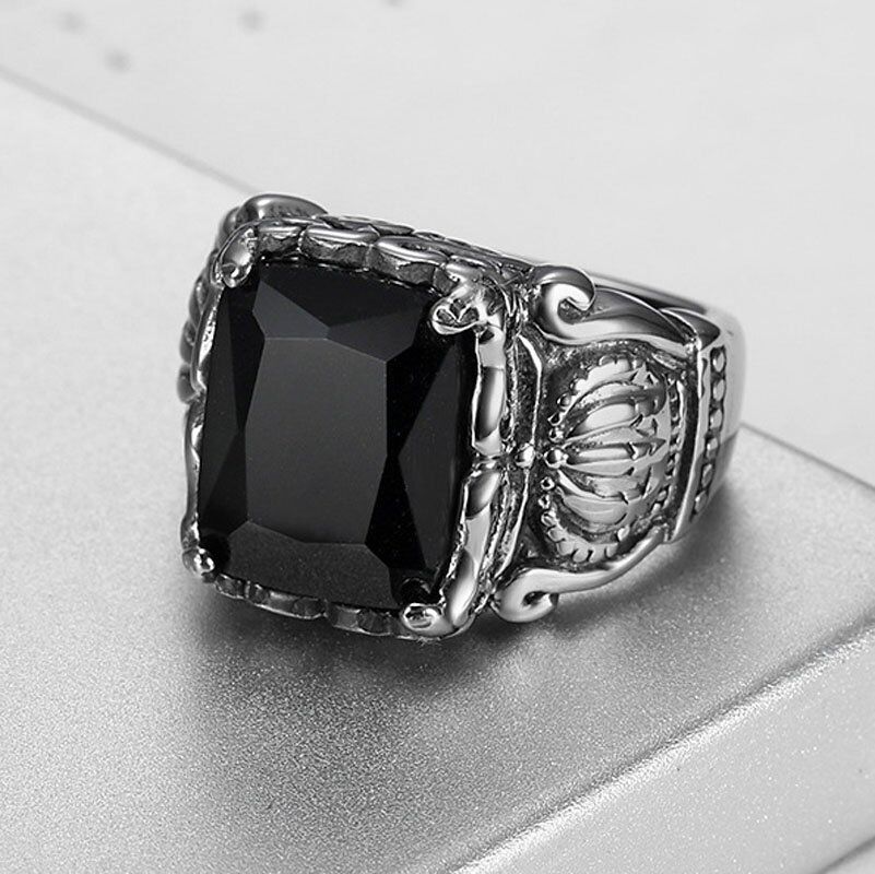 Handmade Men's Black Obsidian Crown Ring