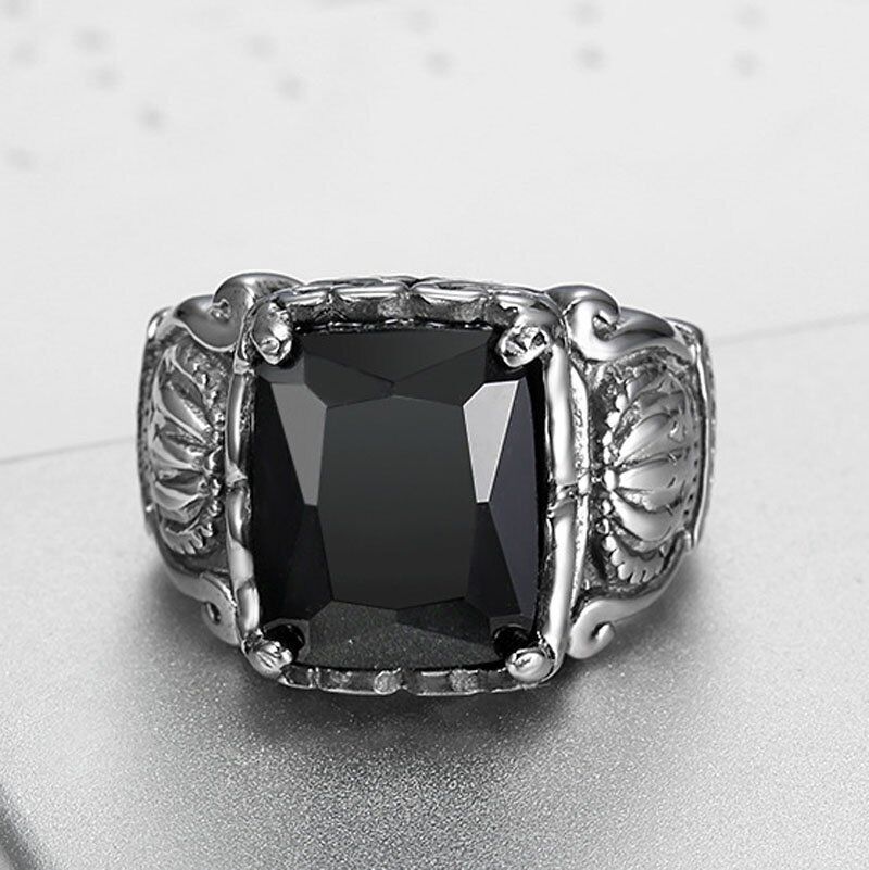 Handmade Men's Black Obsidian Crown Ring