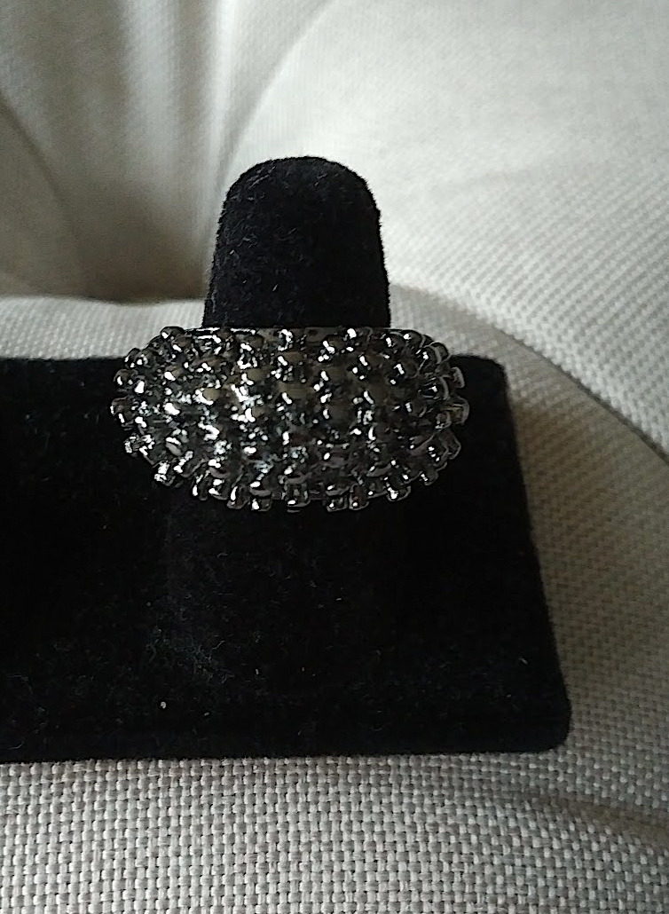 Spiky Dome Statement Ring in Dark Silver Tone