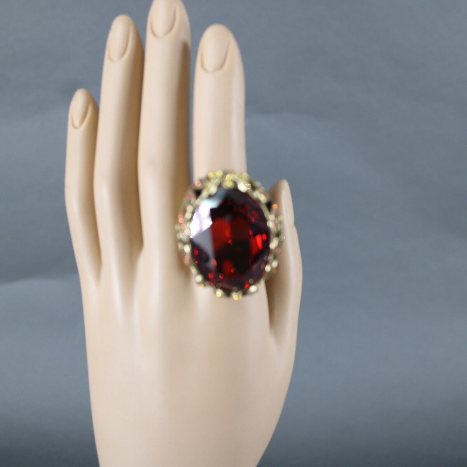 Floral Statement Ring with Rhinestones and Enamel