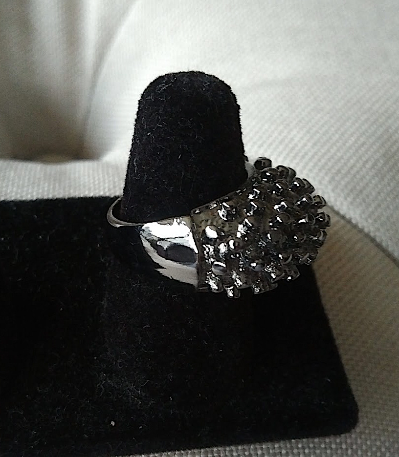 Spiky Dome Statement Ring in Dark Silver Tone