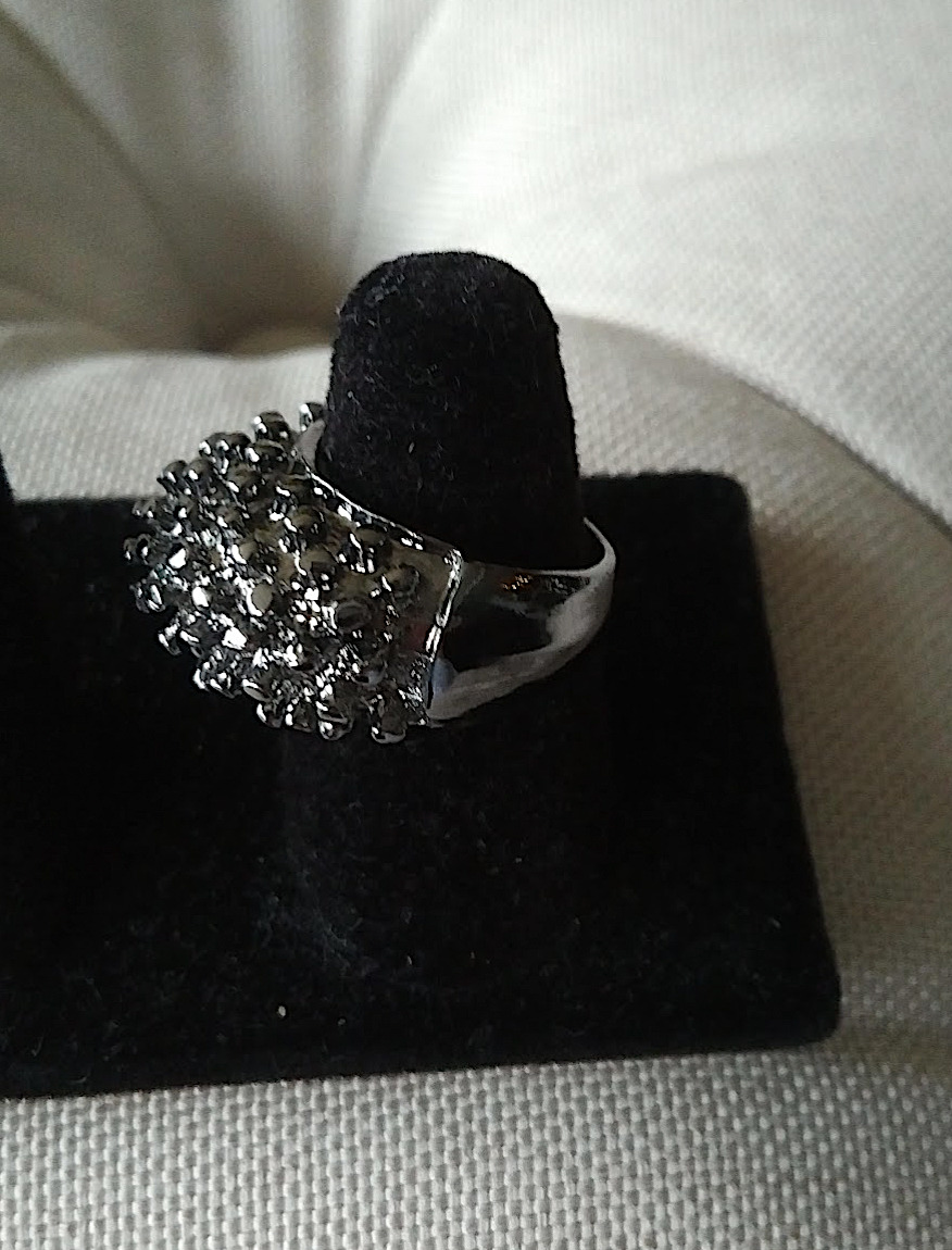 Spiky Dome Statement Ring in Dark Silver Tone