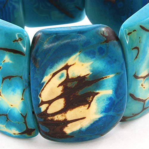 Chunky Blue Tagua Nut Bracelet: Handmade Fair Trade