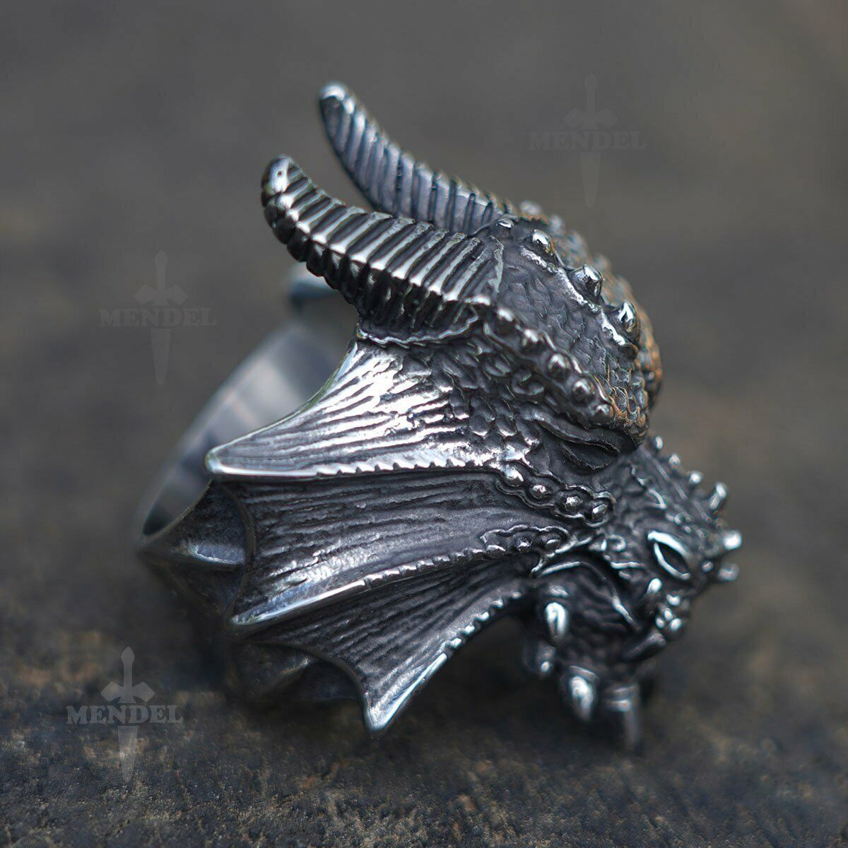 Large Gothic Dragon Head Ring for Men