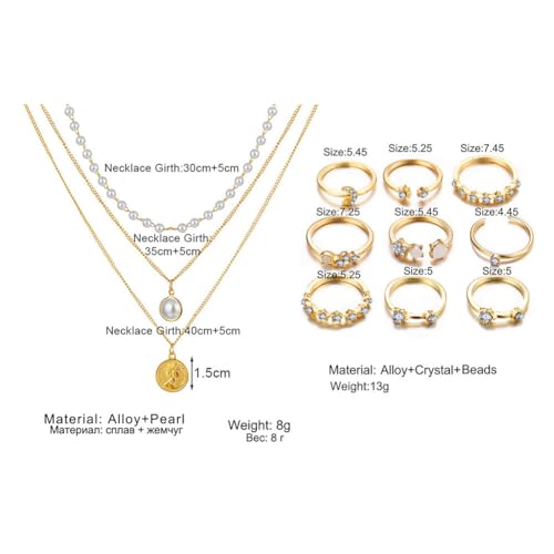 Handmade Gold Jewelry Set: Necklace, Bracelet, Earring, Rings