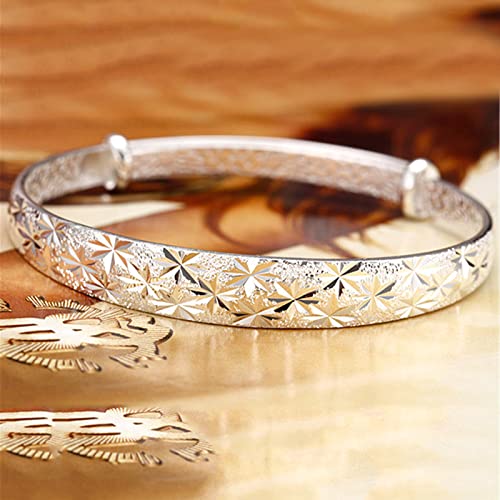 Symbolic Engraved Sterling Silver Bangle Bracelet for Women