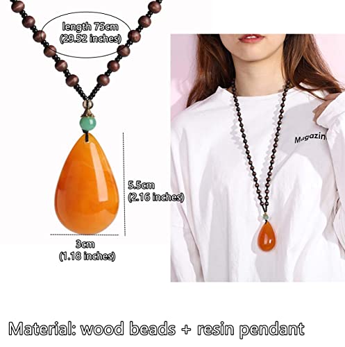 Teardrop Vintage Wooden Beaded Necklace for Women