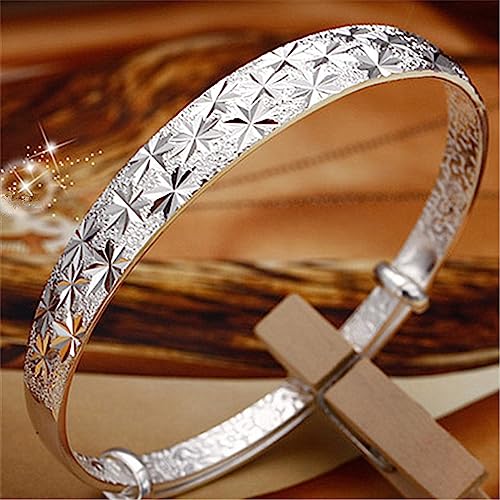 Symbolic Engraved Sterling Silver Bangle Bracelet for Women