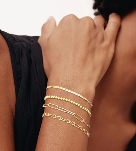 Dainty 14K Gold Plated Layered Chain Bracelets