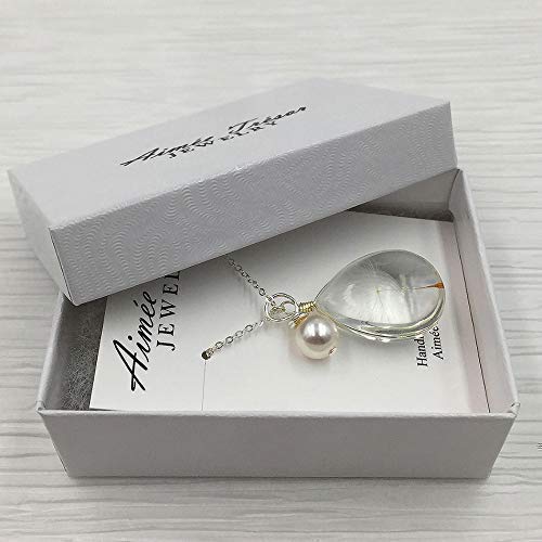 Glass Dandelion Wish Necklace with Swarovski Pearl Charm