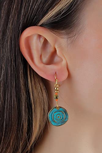 Boho Cyan Tribal Earrings: Long Beaded Bohemian Jewelry