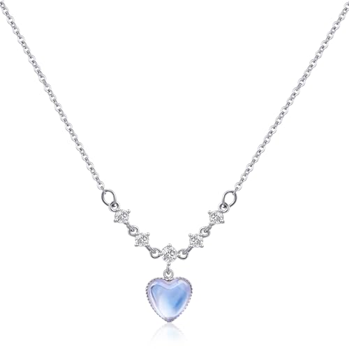 Elegant Silver Moonstone Heart Pendant Necklace for Women
