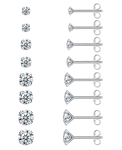 Elegant 8-Pair White Gold Stud Earrings Set