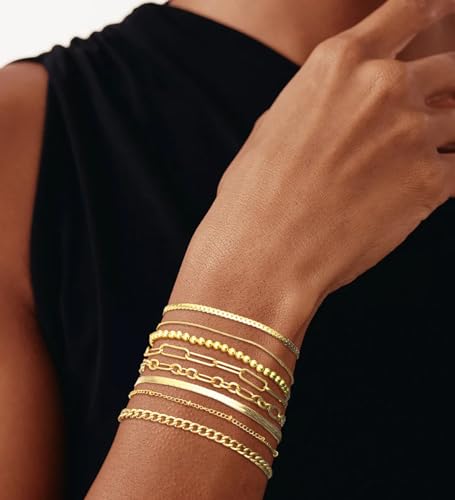 Dainty 14K Gold Plated Layered Chain Bracelets