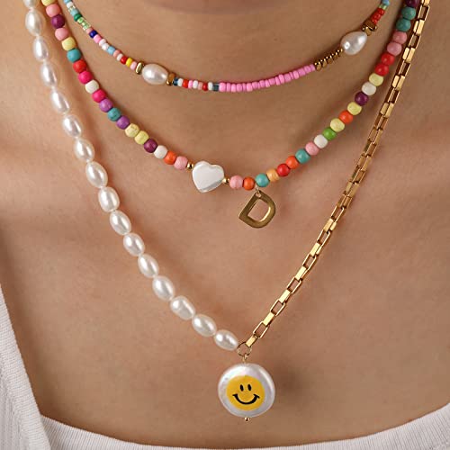 Colorful Beaded Initial Choker Necklace - Handmade Boho