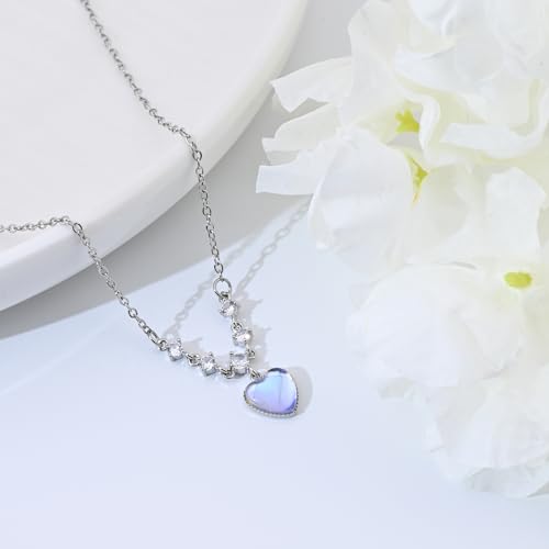Elegant Silver Moonstone Heart Pendant Necklace for Women