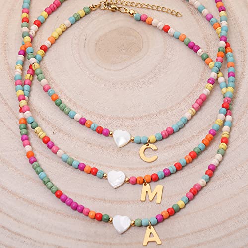 Colorful Beaded Initial Choker Necklace - Handmade Boho