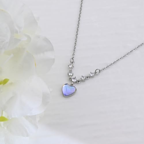 Elegant Silver Moonstone Heart Pendant Necklace for Women