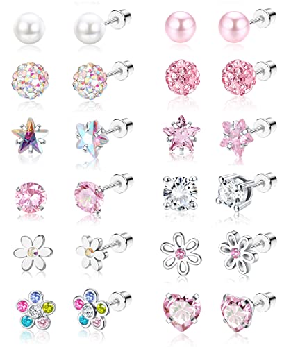 12 Pairs Hypoallergenic Heart & Flower Stud Earrings