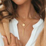 Vjoypro Layered Initial Necklaces for Women, Gold Necklace for Women Dainty 14K Gold Plated Long Layering Y-Necklaces Initial M Letter Necklace Jewelry Gifts Women Girls