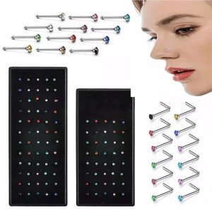 Crystal Stainless Steel Nose Ring and Stud Set