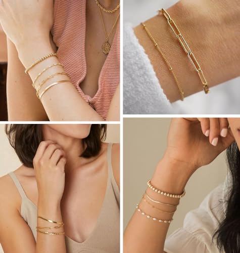 Dainty 14K Gold Plated Layered Chain Bracelets