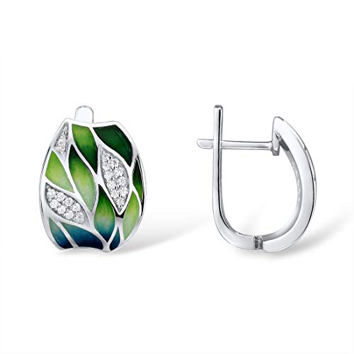 Santuzza 925 Silver Bamboo Leaves Cubic Zirconia Earrings
