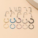 22 Pcs Punk Fake Nose Ring Earrings Set