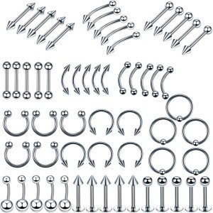 60PCS Stainless Steel Body Piercing Jewelry Set