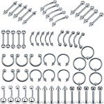 60PCS Stainless Steel Body Piercing Jewelry Set