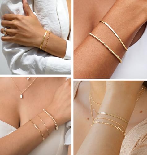 Dainty 14K Gold Plated Layered Chain Bracelets