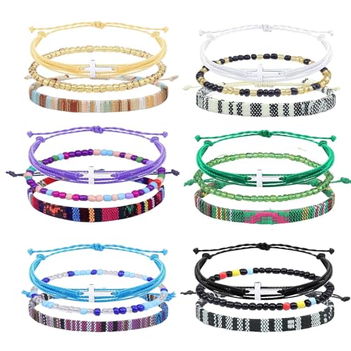 18 pcs Boho Surfer Braided Christian Bracelet Set