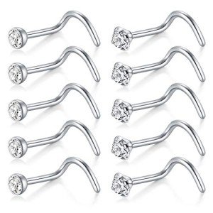 10Pcs 18G Surgical Steel Nose Rings with CZ