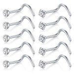 10Pcs 18G Surgical Steel Nose Rings with CZ