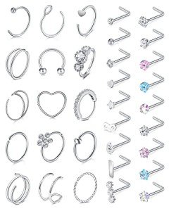 33PC Stainless Steel Nose Rings & Hoops Set
