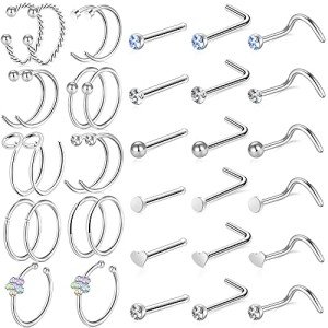 36 Pcs Stainless Steel Nose Rings for Women