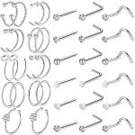36 Pcs Stainless Steel Nose Rings for Women