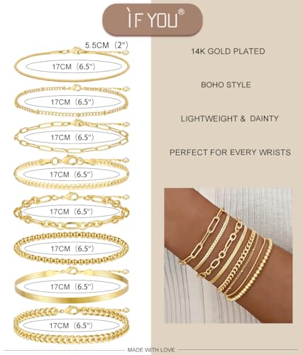 Dainty 14K Gold Plated Layered Chain Bracelets