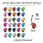 Colorful Crystal Belly Button Ring Set - 30 Pieces