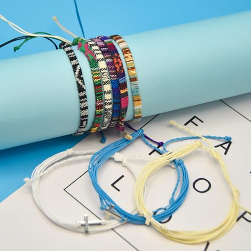 18 pcs Boho Surfer Braided Christian Bracelet Set