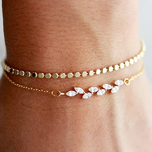 18k Gold Plated Dainty Dot Link Bracelet for Women